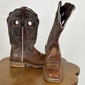Durango Brown Leather Western Boots Square Toe Contrast Stitching Women's 7.5